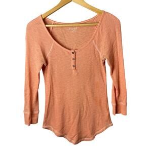 MUDD Henley Shirt Burnout Thermal Y2K Womens XS Orange Retro Throwback Western